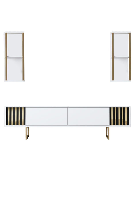 Set Mobila Sufragerie / Living Asi Home Gold Line - White, Gold, Alb/
Auriu, 180x48x30/22x60x21/80x40x80cm