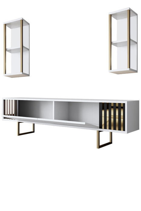 Set Mobila Sufragerie / Living Asi Home Gold Line - White, Gold, Alb/
Auriu, 180x48x30/22x60x21/80x40x80cm