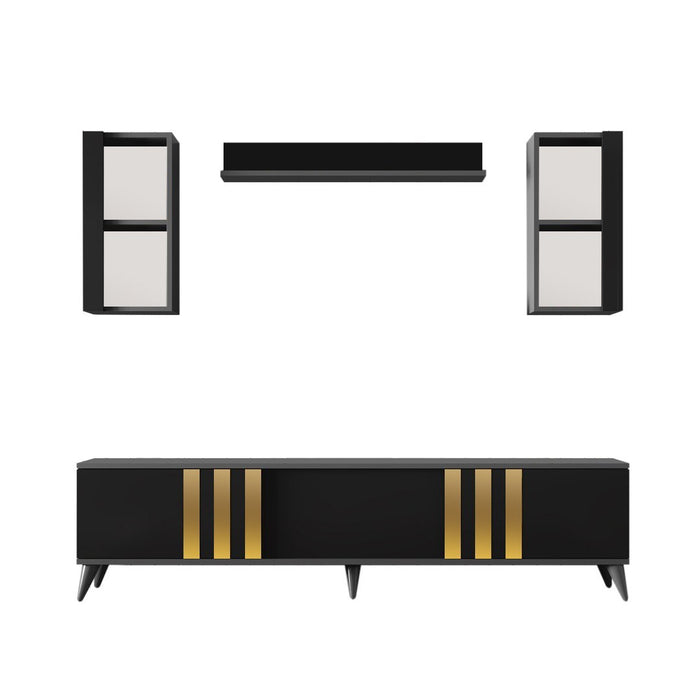 Set Mobila Living Asi Home Gold, 2 Piese, Comoda TV 180cm x 47cm x 30cm, Masuta Cafea 90cm x 40cm x 39cm, Antracit/Negru