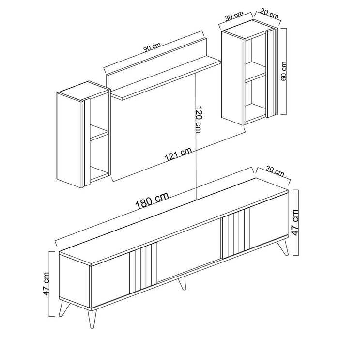 MobilaSet Living Asi Home Gold, 2 Piese, Comoda TV 180cm x 47cm x 30cm, Masuta Cafea 90cm x 40cm x 39cm, Antracit/Nuc