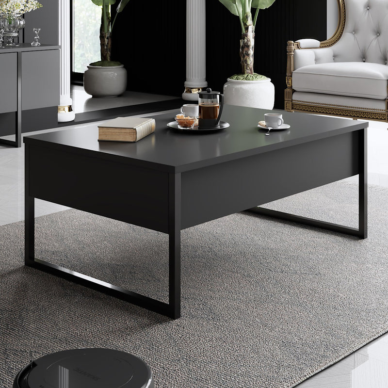 Set Mobila Living Asi Home Luxe, 2 Piese, Comoda TV 180cm x 50cm x 30cm, Masuta Cafea 90cm x 40cm x 60cm, Antracit/Negru