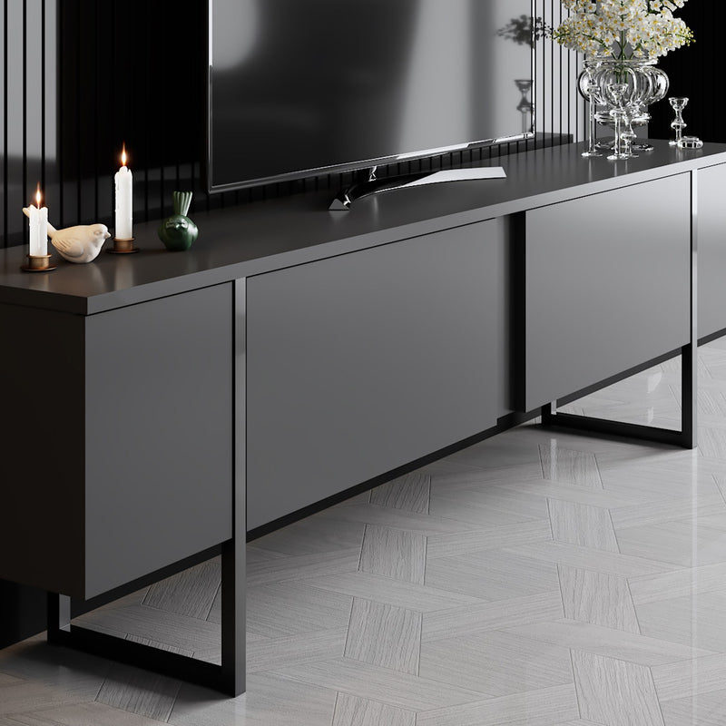 Set Mobila Living Asi Home Luxe, 2 Piese, Comoda TV 180cm x 50cm x 30cm, Masuta Cafea 90cm x 40cm x 60cm, Antracit/Negru