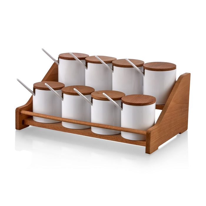 Set Recipiente Condimente, Suport Lemn
Alb, 651