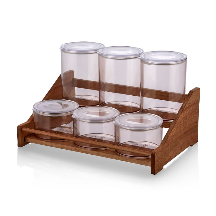 Set Recipiente Condimente, Suport Lemn
Transparent, 670