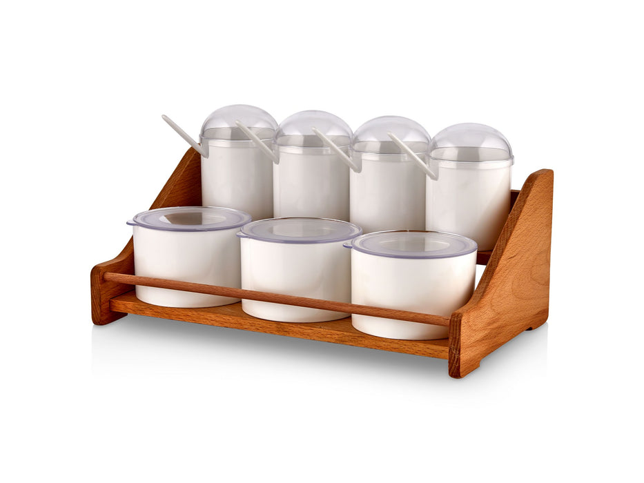 Set Recipiente Condimente, Suport Lemn
Alb, 677