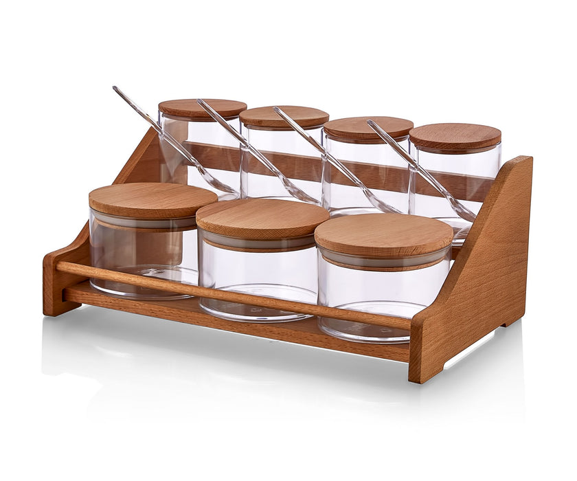 Set Recipiente Condimente, Suport Lemn
Transparent, 674