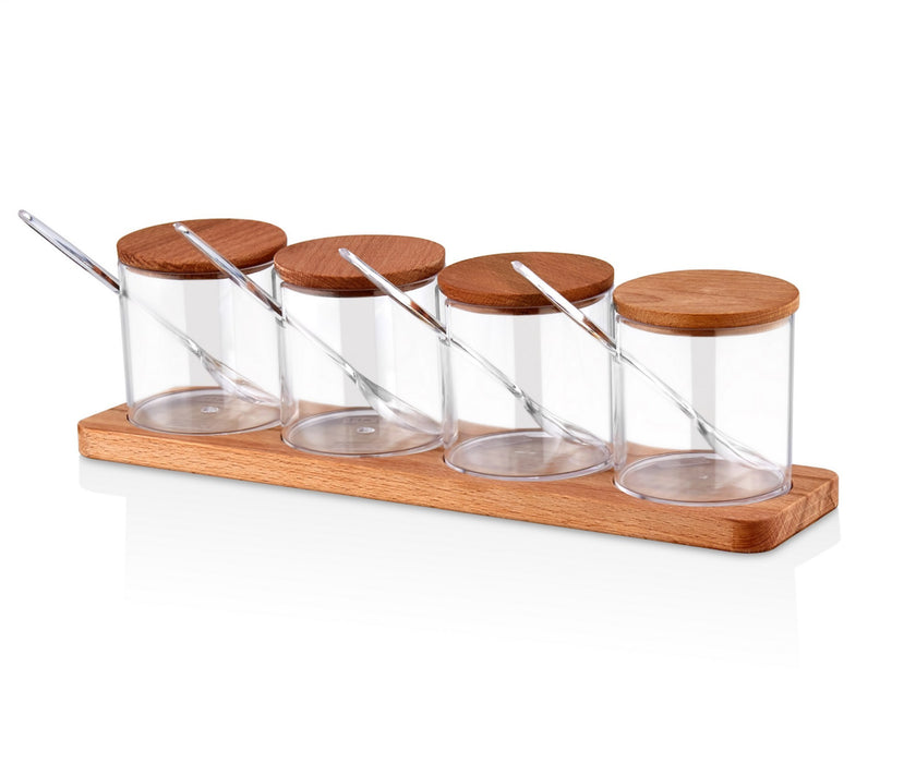 Set Recipiente Condimente, Suport Lemn
Transparent, 623