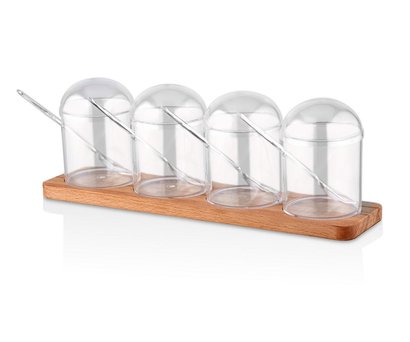 Set Recipiente Condimente, Suport Lemn
Transparent, 627