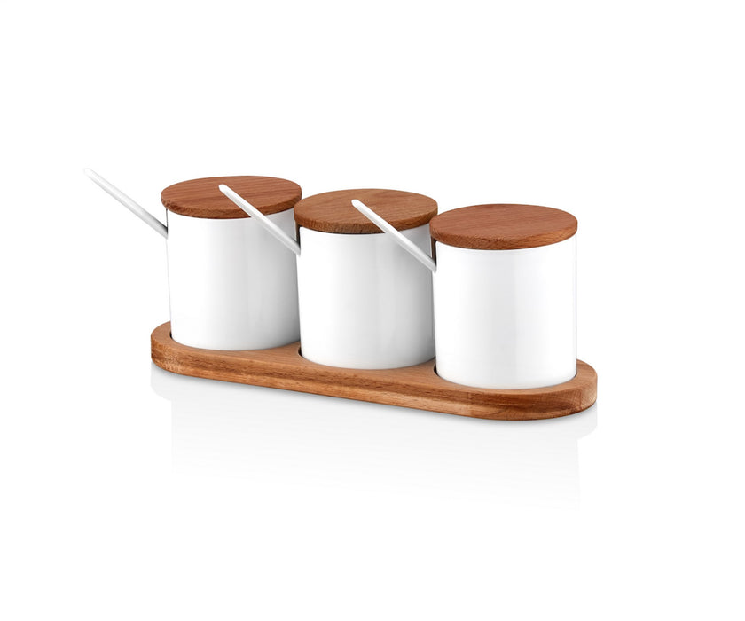 Set Recipiente Condimente, Suport Lemn
Alb, 613