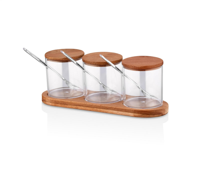 Set Recipiente Condimente, Suport Lemn
Transparent, 615