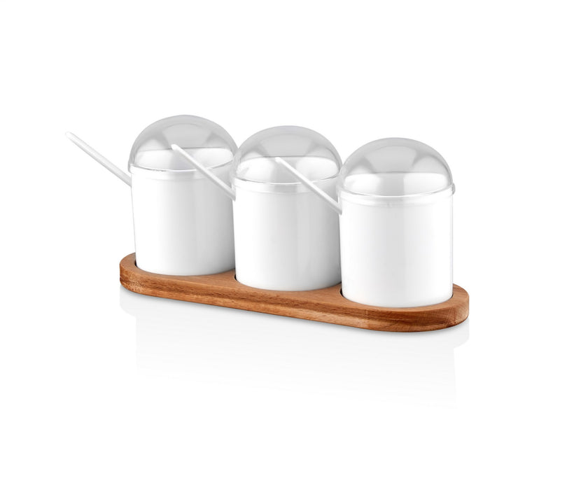 Set Recipiente Condimente, Suport Lemn
Alb, 617