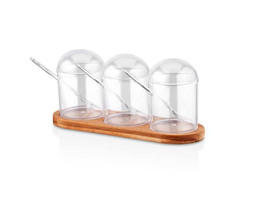 Set Recipiente Condimente, Suport Lemn
Transparent, 619