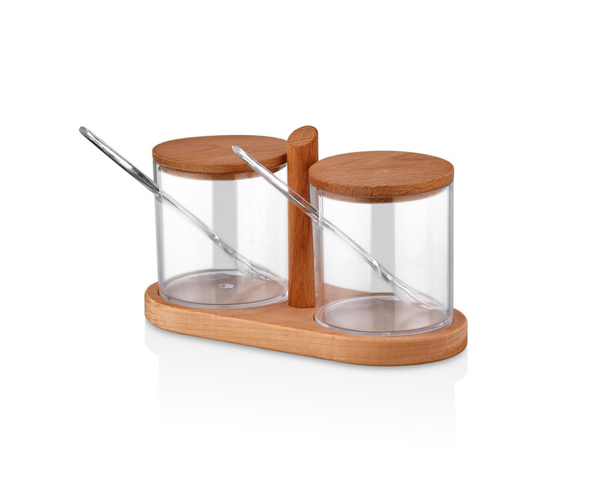 Set Recipiente Condimente, Suport Lemn
Transparent, 607