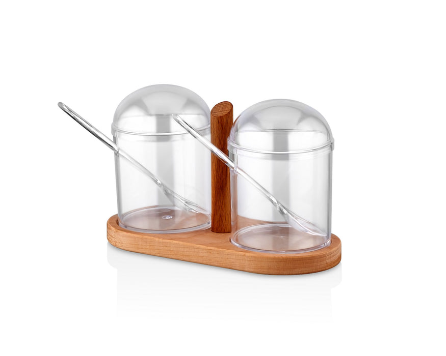 Set Recipiente Condimente, Suport Lemn
Transparent, 611