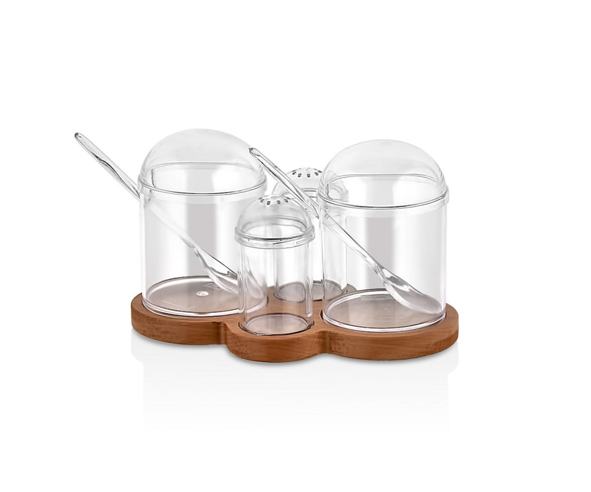 Set Recipiente Condimente, Suport Lemn
Transparent, 602