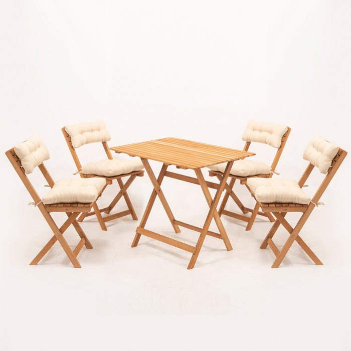 Set Mobilier Terasa/Gradina (5 Bucati) Asi Home MY004A, Lemn/
Crem , 80x72x60/40x81x30cm