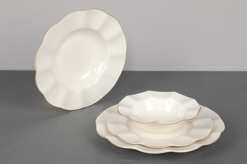 Set Vesela 24 Piese, Asi Home Fine Waves, Portelan, Crem/Auriu