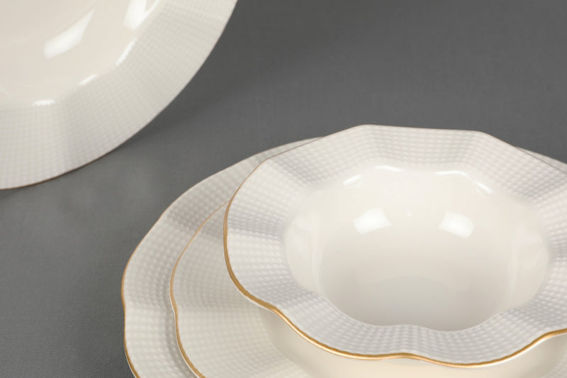 Set Vesela 24 Piese, Asi Home Fine Waves, Portelan, Crem/Auriu