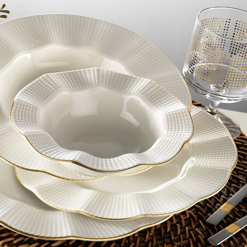 Set Vesela 24 Piese, Asi Home Fine Waves, Portelan, Crem/Auriu