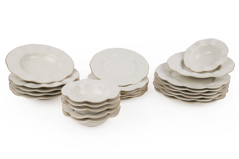Set Vesela 24 Piese, Asi Home Fine Waves, Portelan, Crem/Auriu