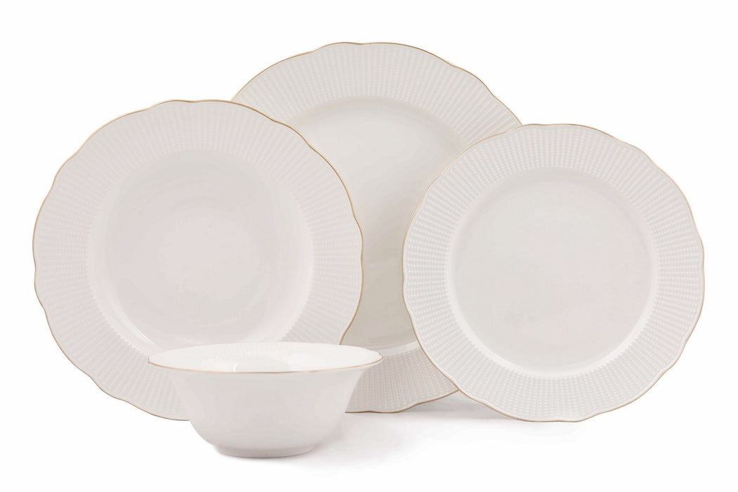 Set Vesela 24 Piese, Asi Home Delicate, Portelan, Alb/Auriu