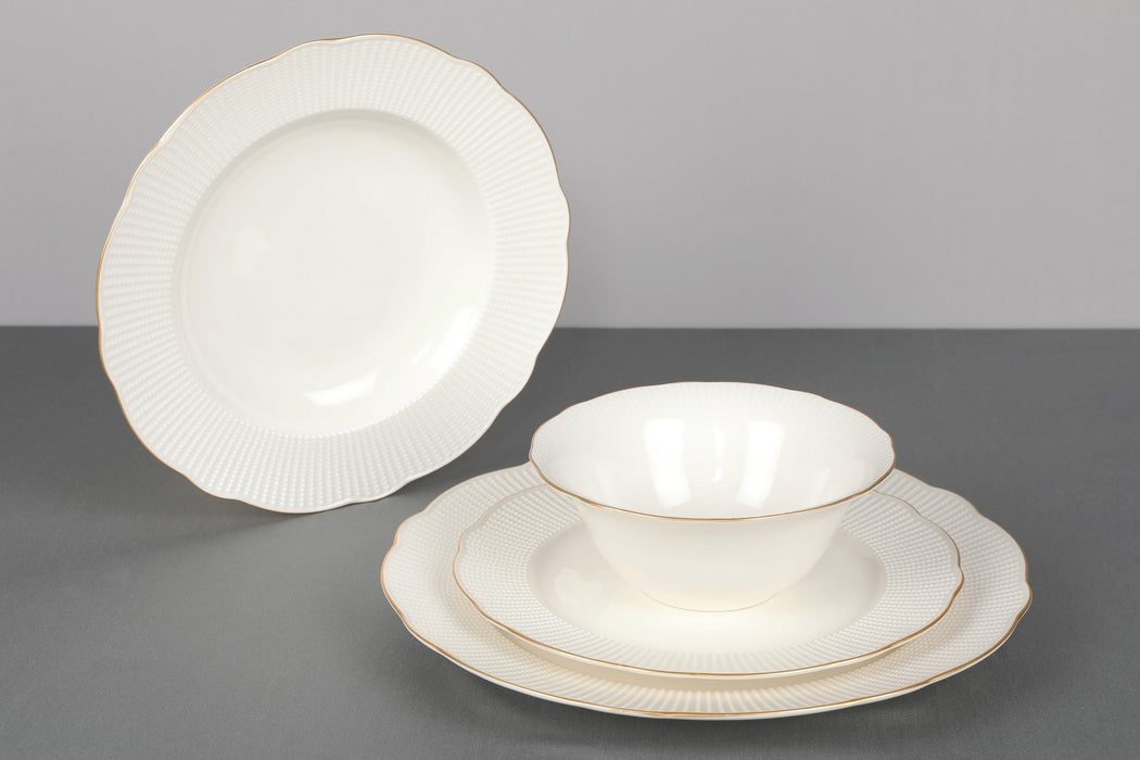 Set Vesela 24 Piese, Asi Home Delicate, Portelan, Alb/Auriu