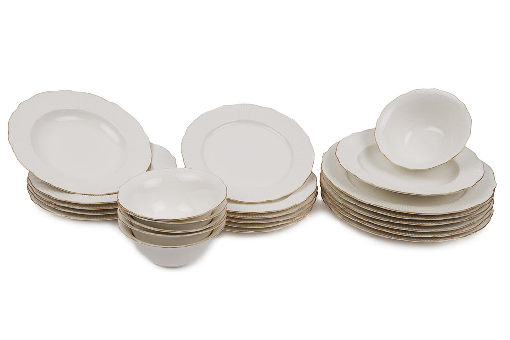 Set Vesela 24 Piese, Asi Home Delicate, Portelan, Alb/Auriu