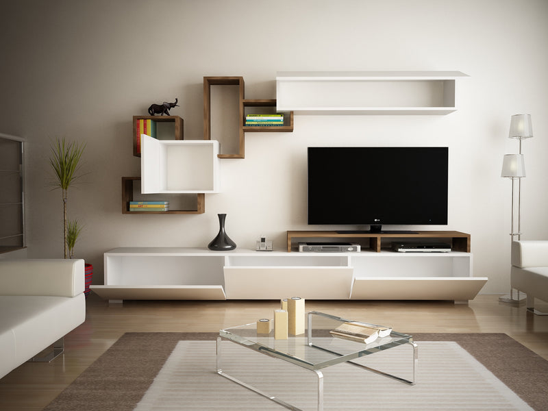 Comodă TV Asi Home Elita - Alb/ Nuc, Lungime 210cm