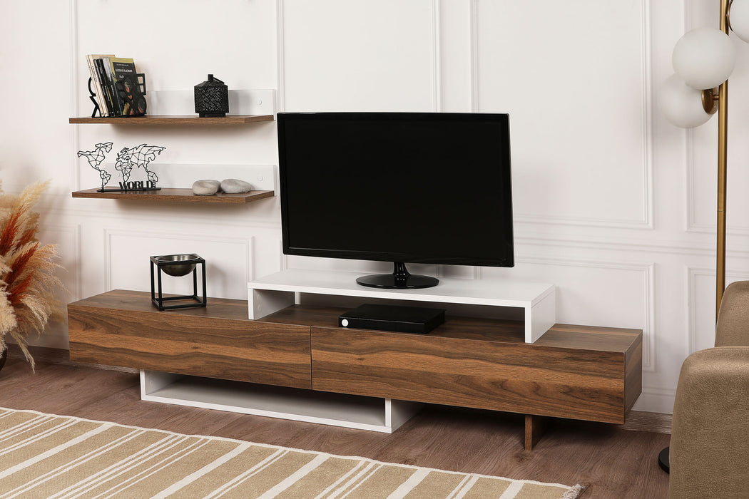 Comoda TV Asi Home Nirvana - Teak, White, Alb/
Tek, 180x42x30/68x10x21cm