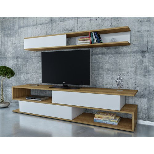 Comoda TV Asi Home Sims - Teak, White, Alb/
Tek, 176x39x32/150x19x22cm