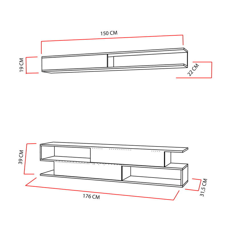 Comoda TV Asi Home Sims - Teak, White, Alb/
Tek, 176x39x32/150x19x22cm