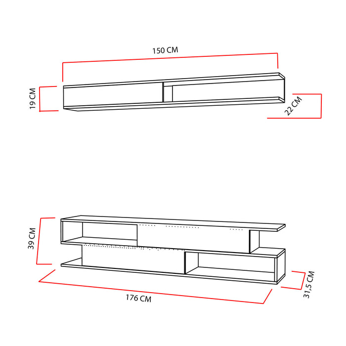 Comoda TV Asi Home Sims - Teak, White, Alb/
Tek, 176x39x32/150x19x22cm