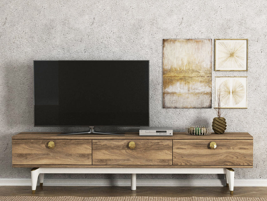 Comoda TV Asi Home Buse (TV Sehpası) - Walnut, Nuc/
Alb, 180 x43 x30 cm
