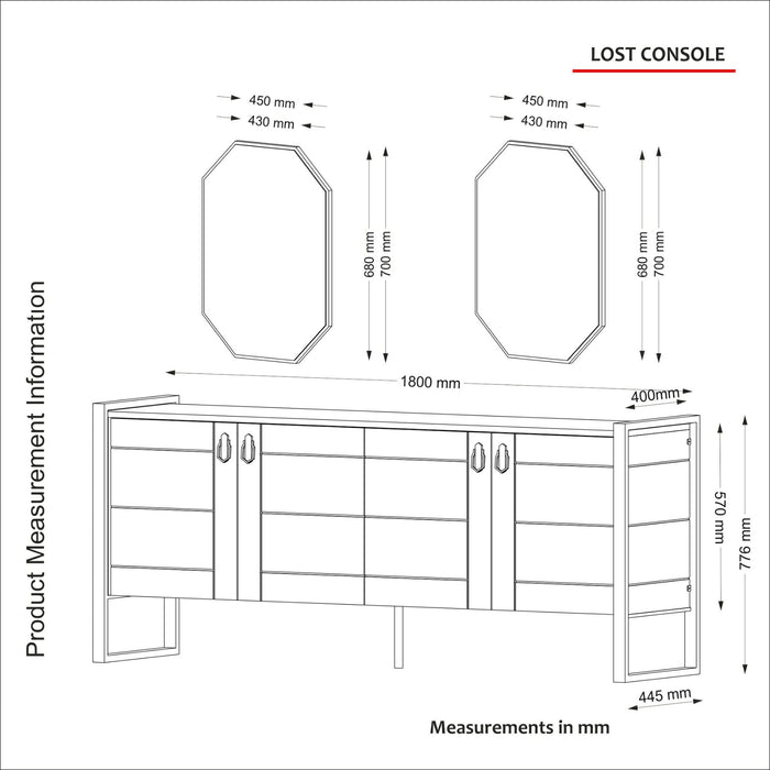 Consola Asi Home Lost Aynalı Console - Walnut, Nuc, 180 x77 x44 cm