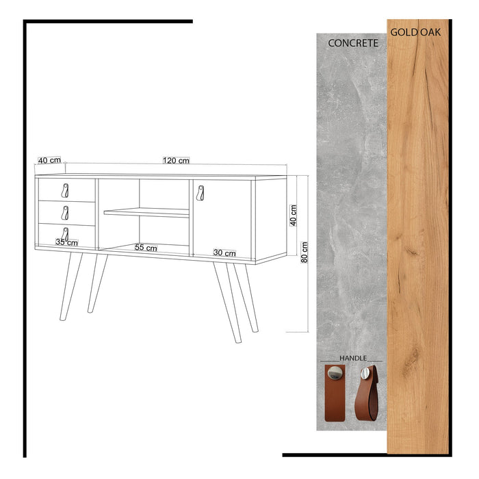 Consola Asi Home İndira, Stejar/
Alb, 120 x80 x40 cm