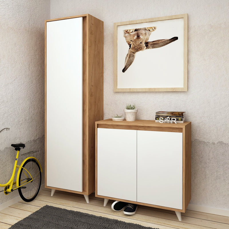 Dulap de Haine si Pantofil Asi Home Omninde, 2 Piese, Gold Oak
