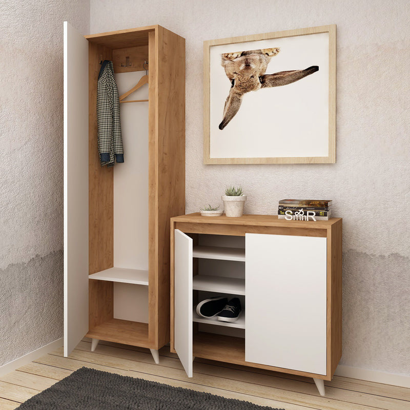 Dulap de Haine si Pantofil Asi Home Omninde, 2 Piese, Gold Oak
