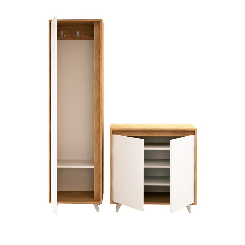Dulap de Haine si Pantofil Asi Home Omninde, 2 Piese, Gold Oak