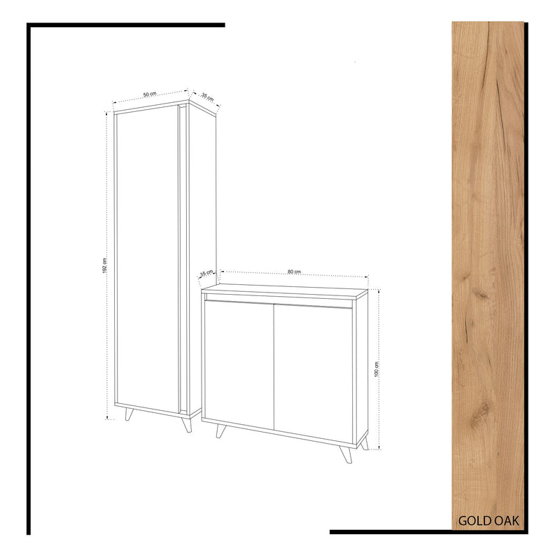 Dulap de Haine si Pantofil Asi Home Omninde, 2 Piese, Gold Oak