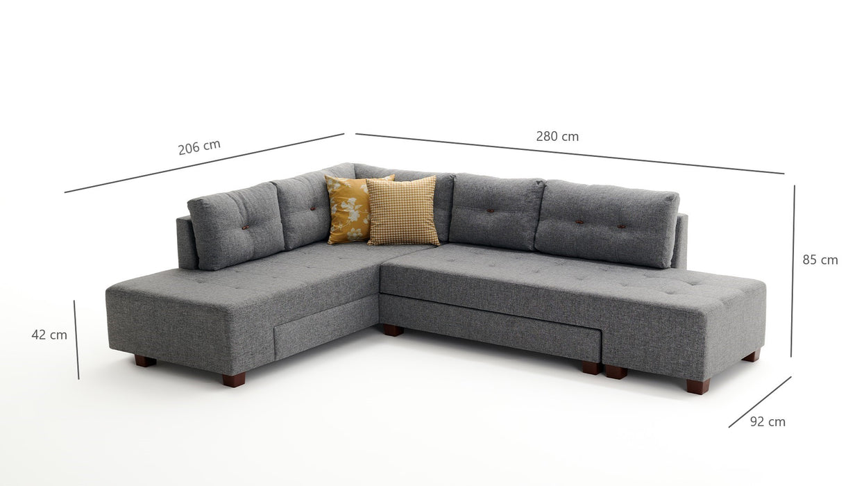 Coltar Extensibil Stanga Asi Home Manama, Gri, 280X85X206cm