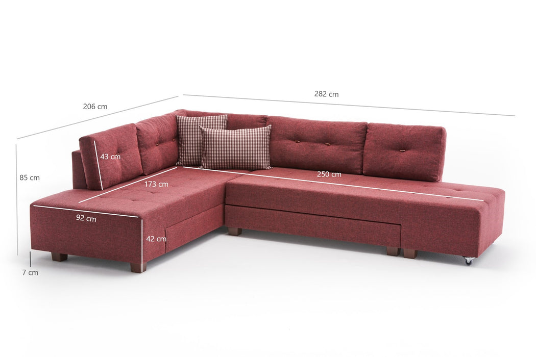 Coltar Extensibil Stanga Asi Home Manama, Rosu Bordo, 280X85X206cm