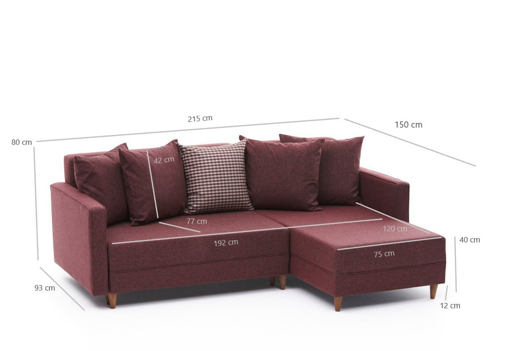 Coltar Extensibil Dreapta Asi Home Aydam, Rosu Bordo, 215X80X150cm