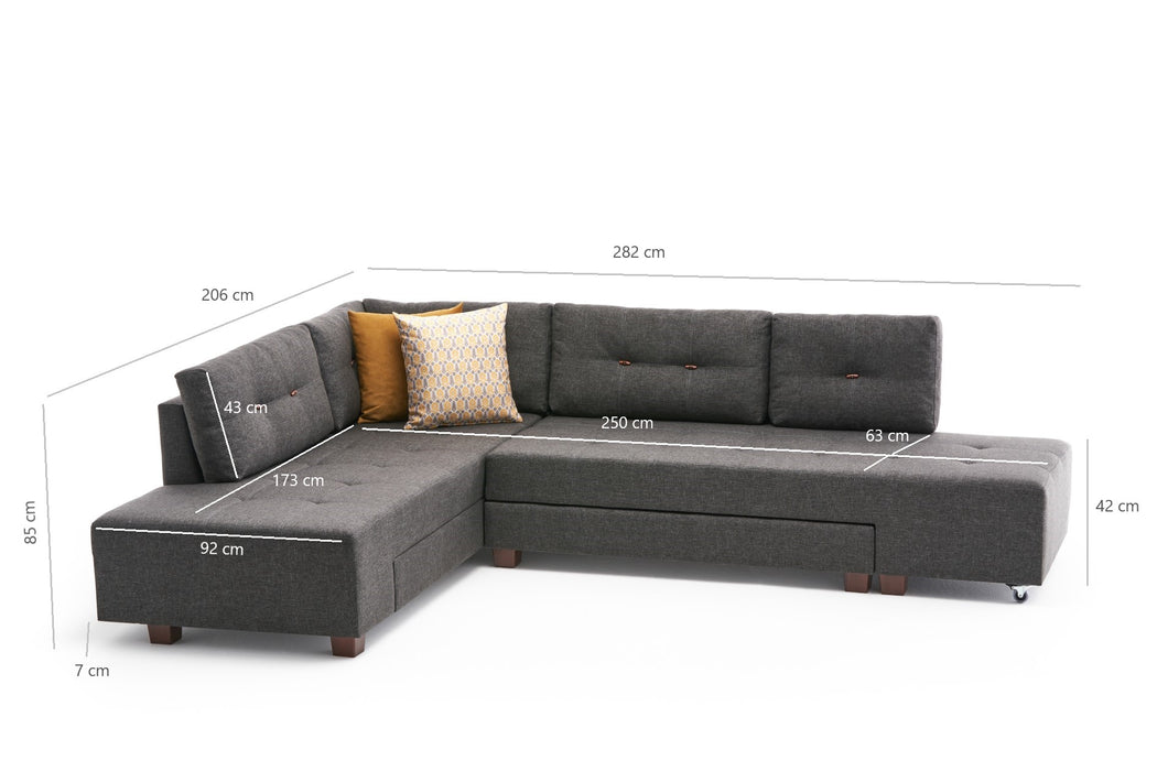 Coltar Extensibil Asi Home Manama Corner Sofa Bed Left - Anthracite, 280X85X206cm