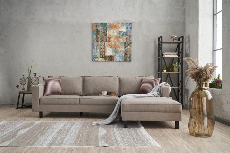 Coltar cu Sezlong Dreapta Asi Home Kale Linen, Crem, 258X83X181cm