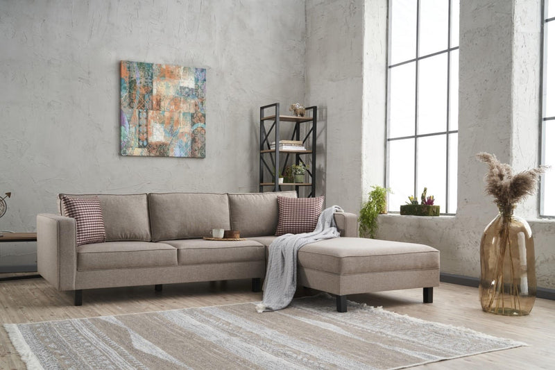 Coltar cu Sezlong Dreapta Asi Home Kale Linen, Crem, 258X83X181cm