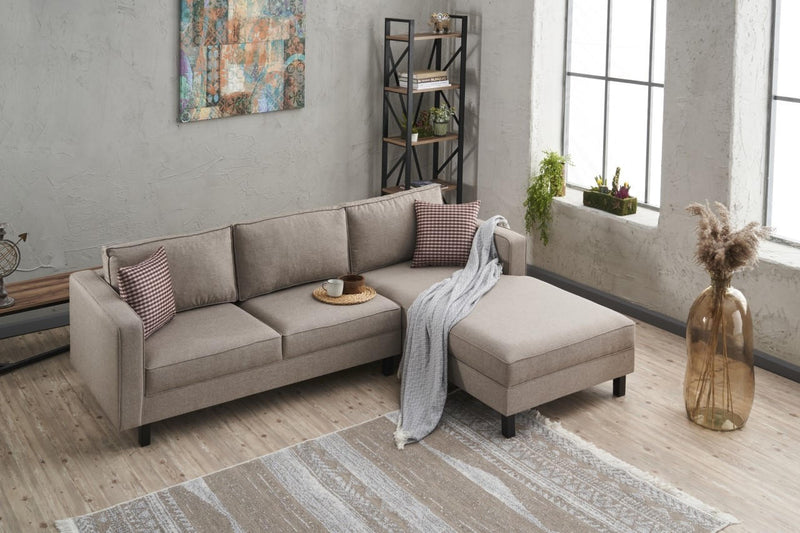 Coltar cu Sezlong Dreapta Asi Home Kale Linen, Crem, 258X83X181cm