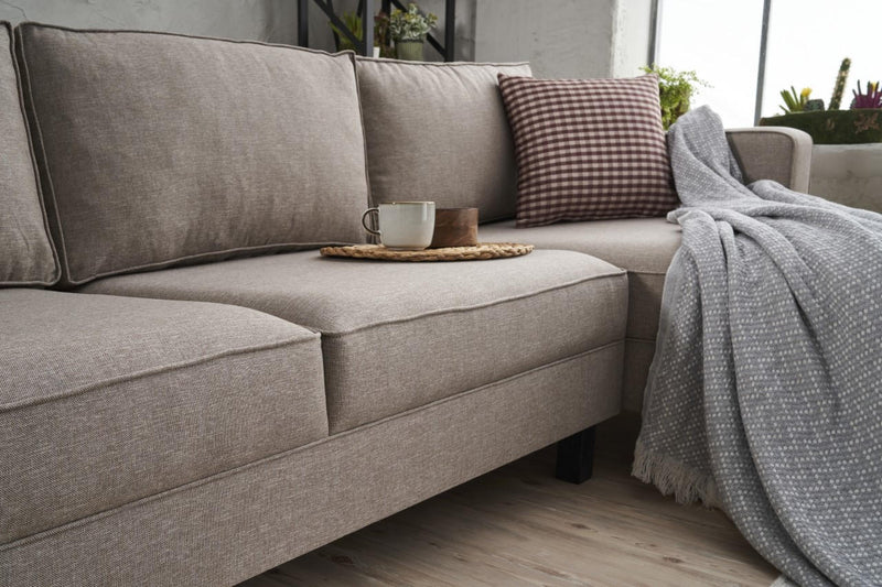 Coltar cu Sezlong Dreapta Asi Home Kale Linen, Crem, 258X83X181cm