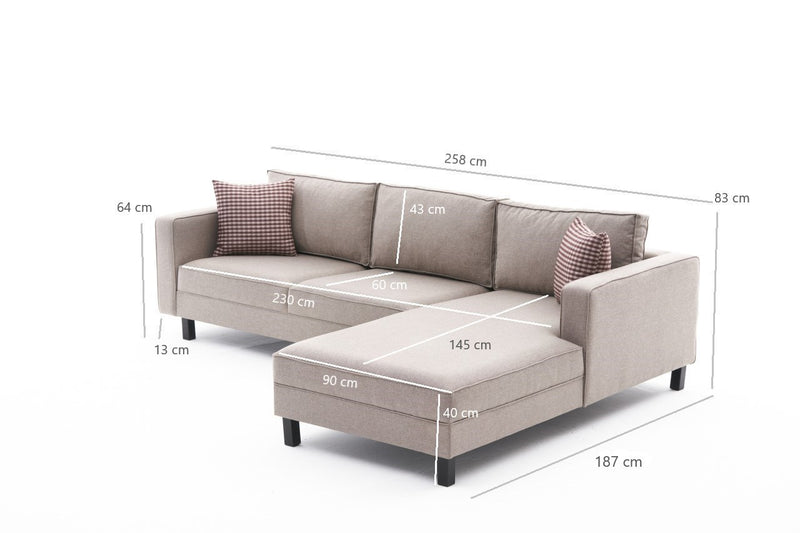 Coltar cu Sezlong Dreapta Asi Home Kale Linen, Crem, 258X83X181cm