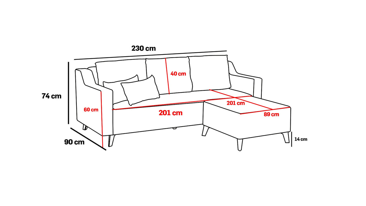 Coltar Extensibil cu Pouf Asi Home Doga, Gri, 230  | 75 X74  | 37 X90  | 75 cm