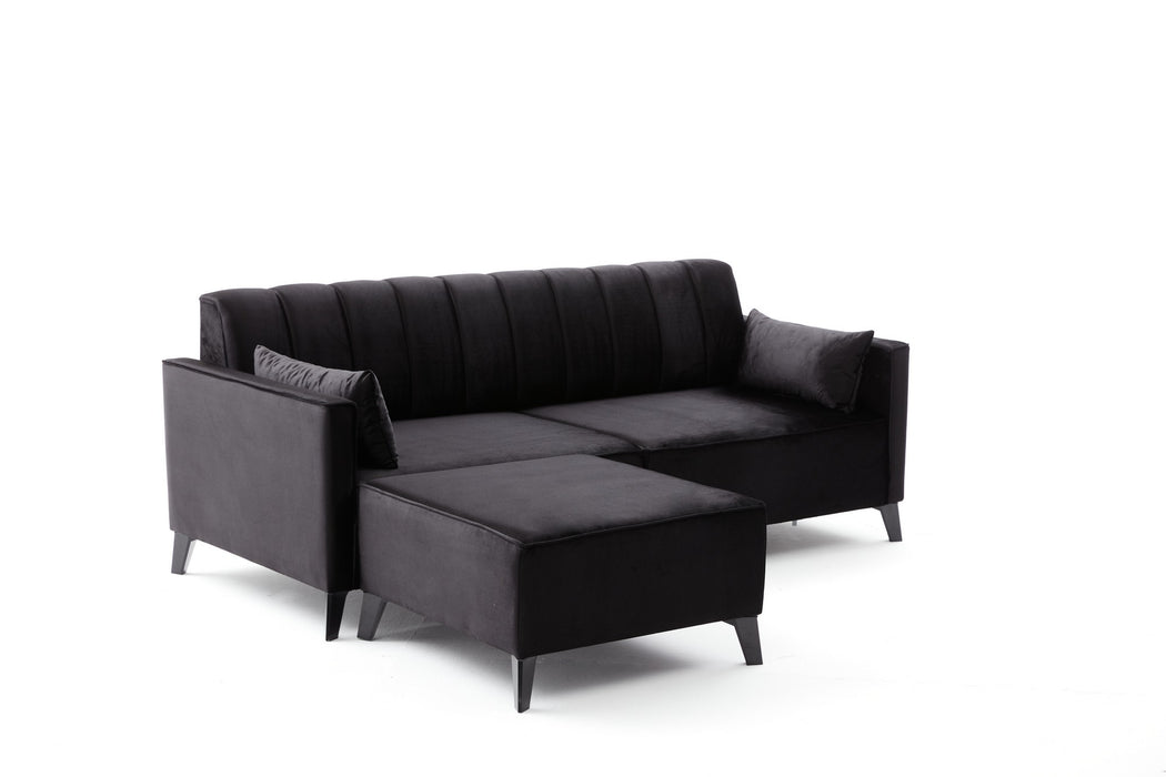 Canapea Extensibila cu Puf  Asi Home Ova, Negru, 206  | 75 X80  | 40 X165  | 75 cm